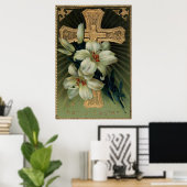 Christelijke Gold Cross Easter Lily Poster (Thuiskantoor)