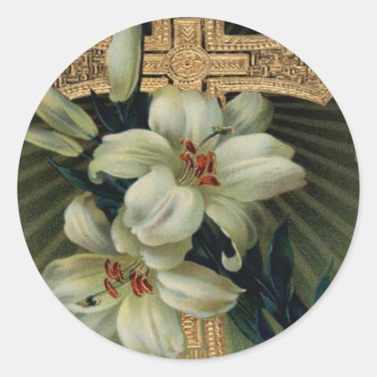 Christelijke Gold Cross Easter Lily Ronde Sticker (Voorkant)