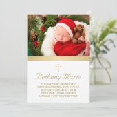 Christelijke Gold Script Holiday Baby Birth Foto Aankondiging (Staand voorkant)