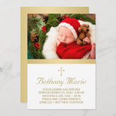 Christelijke Gold Script Holiday Baby Birth Foto Aankondiging (Voorkant / Achterkant)
