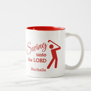CHRISTELIJKE GOLF FAN Swing Unto Lord WHITE Custom Tweekleurige Koffiemok