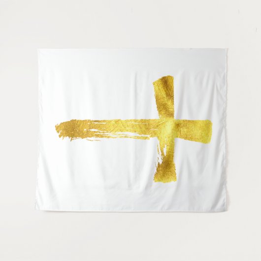 Christelijke Gouden Brush Cross - Modern Crucifix Wandkleed (Voorkant (horizontaal))