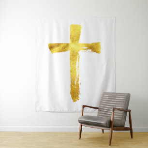 Christelijke Gouden Brush Cross - Modern Crucifix Wandkleed