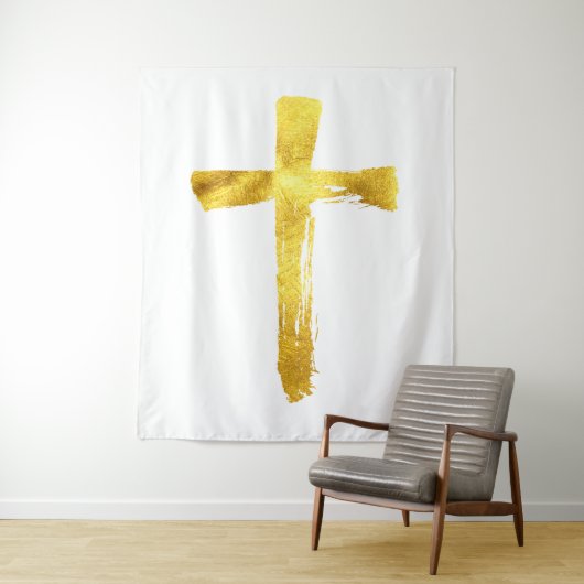 Christelijke Gouden Brush Cross - Modern Crucifix Wandkleed (In situ)