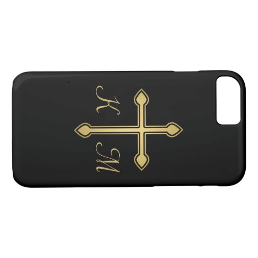 Christelijke gouden Initialen zwart Case-Mate iPhone Case (Achterkant (Horizontaal))