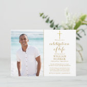 Christelijke gouden viering van het leven rouwfoto kaart (Staand voorkant)