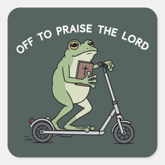 Christelijke Grappige Kikker Gaat Naar De Heer Bij Vierkante Sticker (Voorkant)