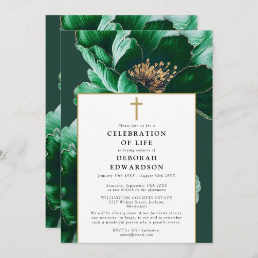 Christelijke groene bloemenviering van het leven kaart (Voorkant / Achterkant)