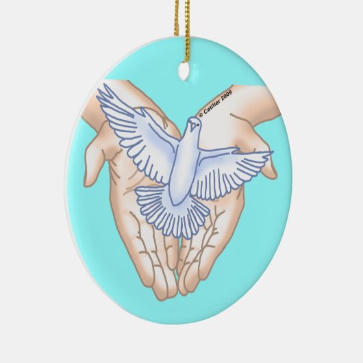 Christelijke Hands Dove Keramisch Ornament (Rechts)