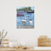 christelijke havenzwanen en boten poster (Keuken)