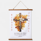 Christelijke herfst bloemenkruis Thanksgiving Hangend Wandkleed (Voorkant)