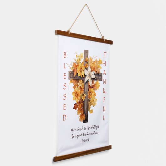 Christelijke herfst bloemenkruis Thanksgiving Hangend Wandkleed (Gebogen)