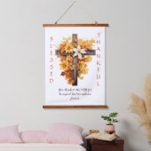 Christelijke herfst bloemenkruis Thanksgiving Hangend Wandkleed (Slaapkamer)