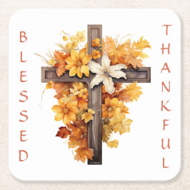 Christelijke herfst bloemenkruis Thanksgiving Kartonnen Onderzetters