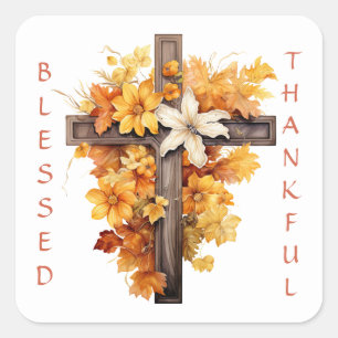 Christelijke herfst bloemenkruis Thanksgiving Vierkante Sticker