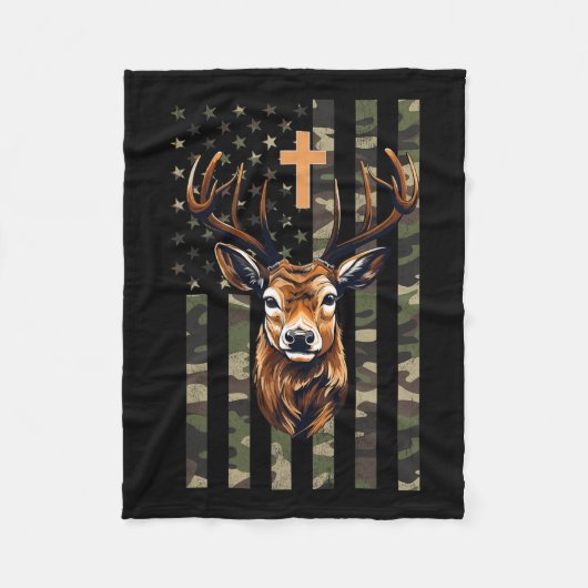 Christelijke hertenjacht Camo Amerikaanse vlag Fleece Deken (Voorkant)