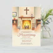 Christelijke housewarming gezellige open haard din kaart (Staand voorkant)