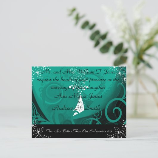 Christelijke huwelijksuitnodiging Blue Blauwgroen  Uitnodiging Briefkaart (Staand voorkant)