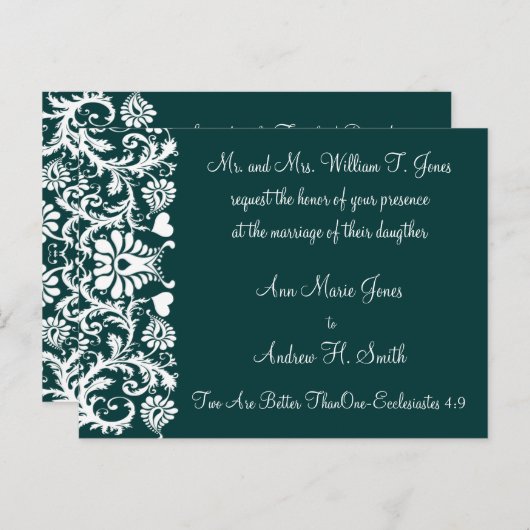 Christelijke huwelijksuitnodiging diep Blauwgroen Uitnodiging Briefkaart (Voorkant / Achterkant)