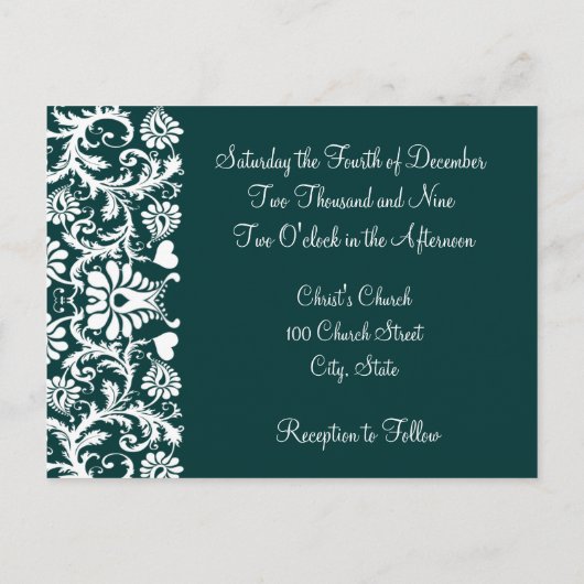 Christelijke huwelijksuitnodiging diep Blauwgroen Uitnodiging Briefkaart (Achterkant)