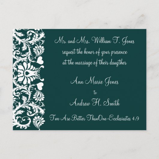 Christelijke huwelijksuitnodiging diep Blauwgroen Uitnodiging Briefkaart (Voorkant)