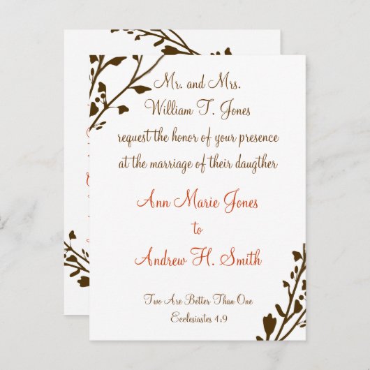 Christelijke huwelijksuitnodiging diepe chocolade uitnodiging briefkaart (Voorkant / Achterkant)