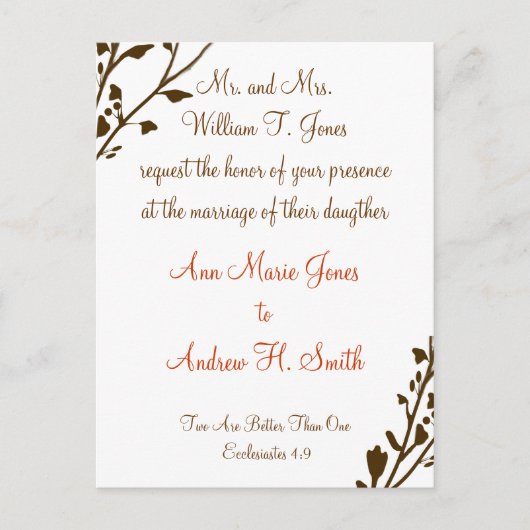 Christelijke huwelijksuitnodiging diepe chocolade uitnodiging briefkaart (Voorkant)