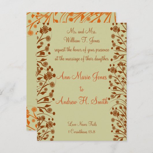 Christelijke huwelijksuitnodiging Sinaasappel en b Uitnodiging Briefkaart (Voorkant / Achterkant)