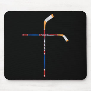 Christelijke ijshockeysticks kruis geloof sporten muismat
