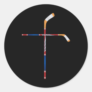 Christelijke ijshockeysticks kruis geloof sporten  ronde sticker