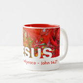 Christelijke JESUS BIEDT echte vrede, aangepast aa Tweekleurige Koffiemok (Voorkant rechts)