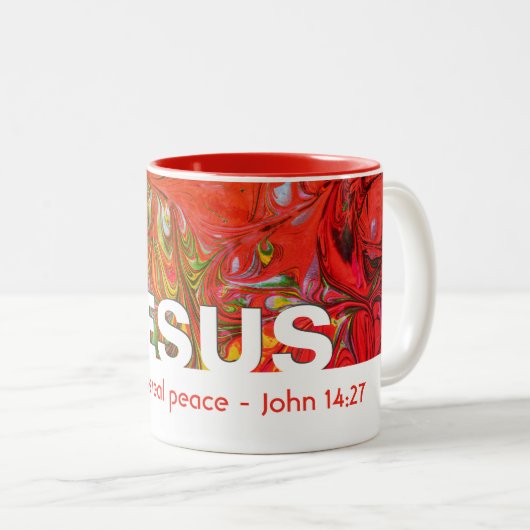 Christelijke JESUS BIEDT echte vrede, aangepast aa Tweekleurige Koffiemok (Voorkant rechts)
