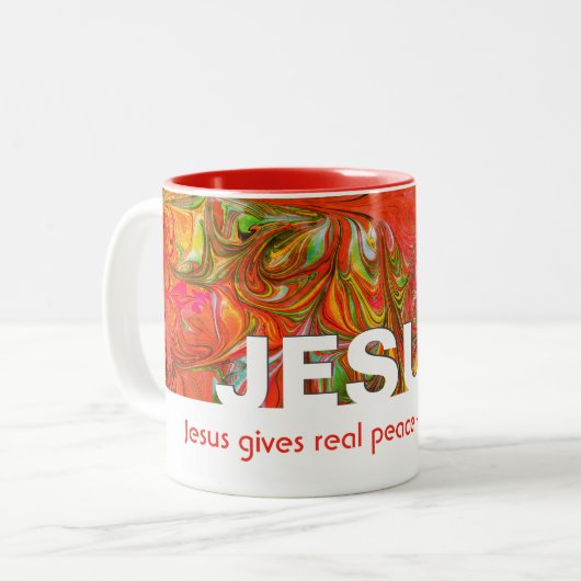 Christelijke JESUS BIEDT echte vrede, aangepast aa Tweekleurige Koffiemok (Voorkant links)