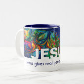 Christelijke JESUS BIEDT Echte vrede Tweekleurige Koffiemok (Voorkant links)