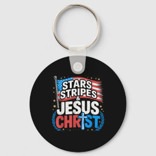 Christelijke Jesus Christ Stars Stripes 4th of Jul Sleutelhanger