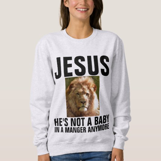 Christelijke JESUS, GEEN BABY, LION JUDAH Trui (Voorkant)