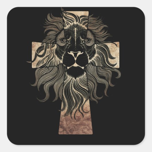 Christelijke Jesus Lion Tribe Judah Cross Vierkante Sticker (Voorkant)
