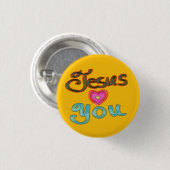 Christelijke ‘Jesus Loves You’ Gele Button (Voorkant /achterkant)