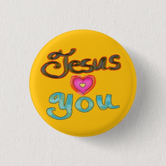 Christelijke ‘Jesus Loves You’ Gele Button (Voorkant)