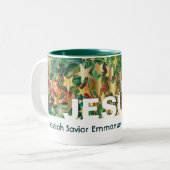 Christelijke JESUS Savior Messiah Emmanuel Custom Tweekleurige Koffiemok (Voorkant links)