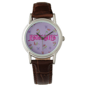 Christelijke ‘Jesus Slaat Op’ Bloemendruk op Paars Horloge