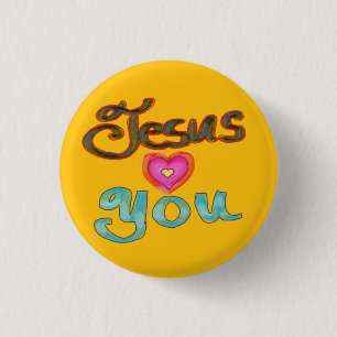 Christelijke ‘Jezus Houdt van Jou’ Gele Knop   Ronde Button 3,2 Cm