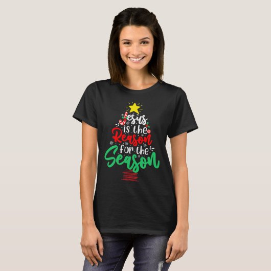 Christelijke Jezus is de reden voor de kerstboom T-shirt (Voorkant volledig)