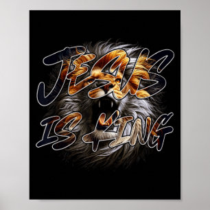 Christelijke Jezus Is Koning Met Slaande Leeuw Van Poster