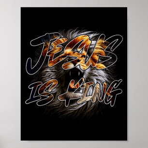 Christelijke Jezus Is Koning Met Slaande Leeuw Van Poster