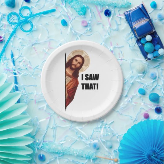 Christelijke Jezus kijkt naar je, Jezus, dat heb i Papieren Bordje (Feest)