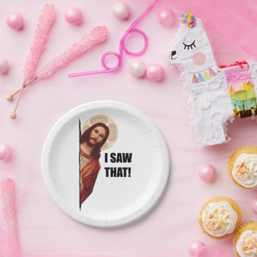 Christelijke Jezus kijkt naar je, Jezus, dat heb i Papieren Bordje (Feest)