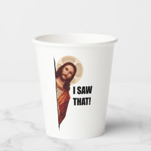 Christelijke Jezus kijkt naar je, Jezus heb ik gez Papieren Bekers