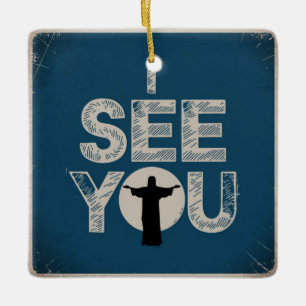 Christelijke Jezus kijkt naar je, Jezus zie je Keramisch Ornament