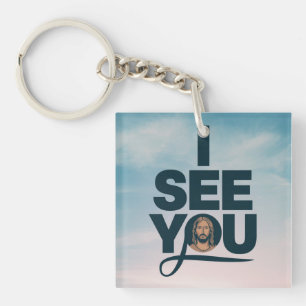 Christelijke Jezus kijkt naar je, Jezus zie je Sleutelhanger